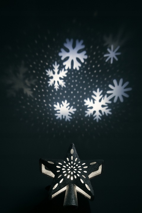 Gwiazda na choinkę LED srebrna brokatowa z projektorem płatki śniegu czubek