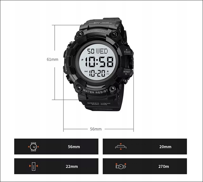 Zegarek męski elektroniczny militarny taktyczny wiele funkcji