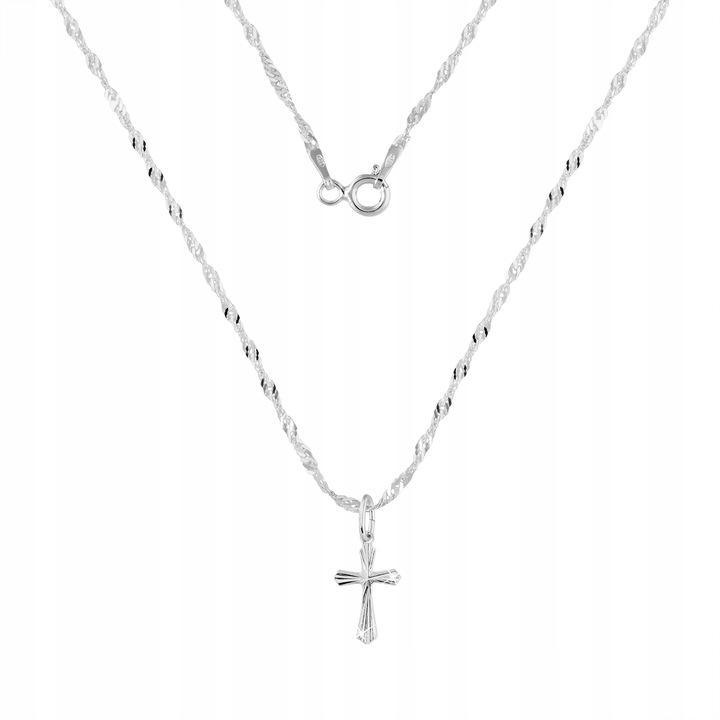 SREBRNY ŁAŃCUSZEK NASZYJNIK KRZYŻ KOMUNIA CHRZEST SREBRO 925 DLA DZIECKA