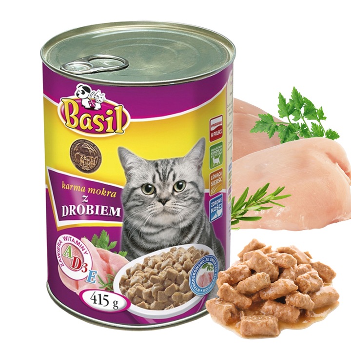 Basil KARMA dla KOTA puszka 415g 24szt MIX SMAKÓW ( 3x8sztuk )