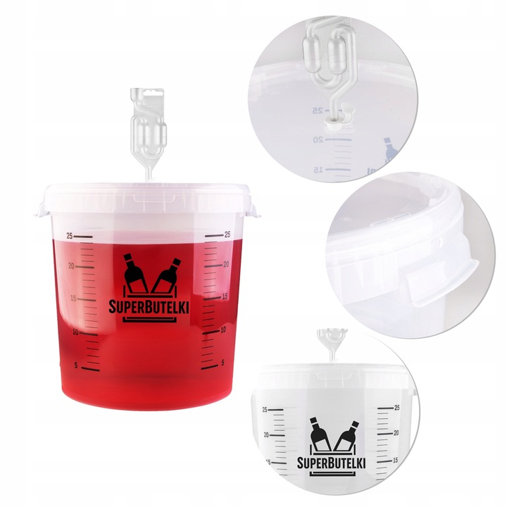 FERMENTATOR WIADRO FERMENTACYJNE 30 L na WINO PIWO z POKRYWĄ SKALĄ RURKĄ