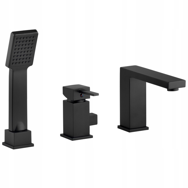 Bateria wannowa 3 otworowa stojąca czarna kran do wanny z prysznicem