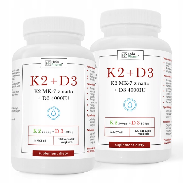K2 MK-7 200µg+D3 4000IU 100µg w oleju MCT 120 kaps