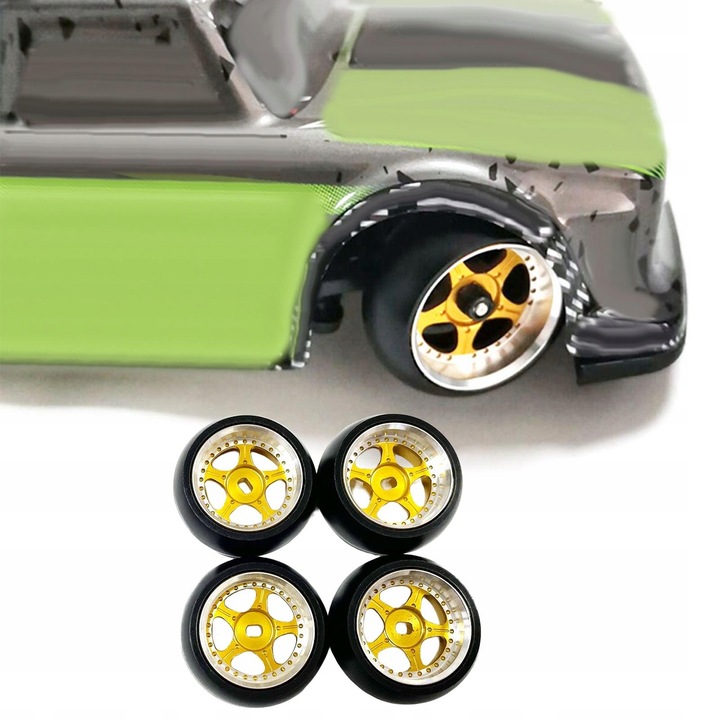 4 sztuki opon gumowych RC Twarde anodowane felgi kół do Wltoys K969 żółte