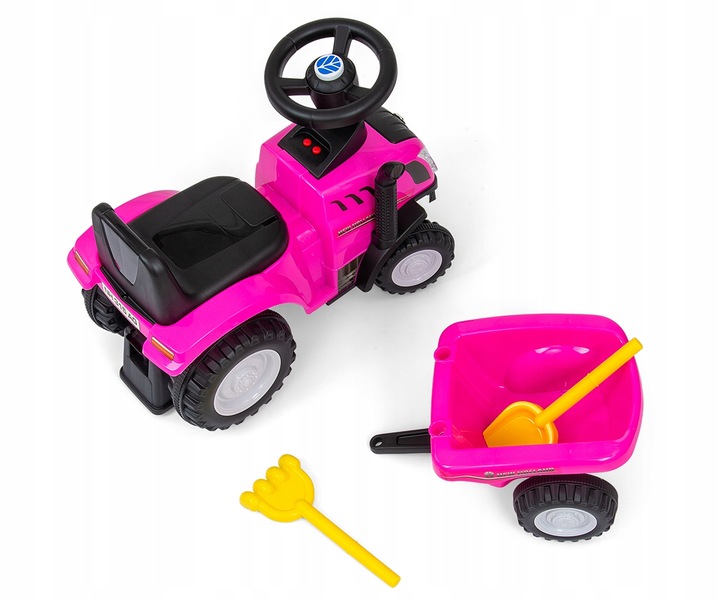 Jeździk TRAKTOR Z PRZYCZEPKĄ GRABKI ŁOPATKA New Holland T7 auto różowy pink
