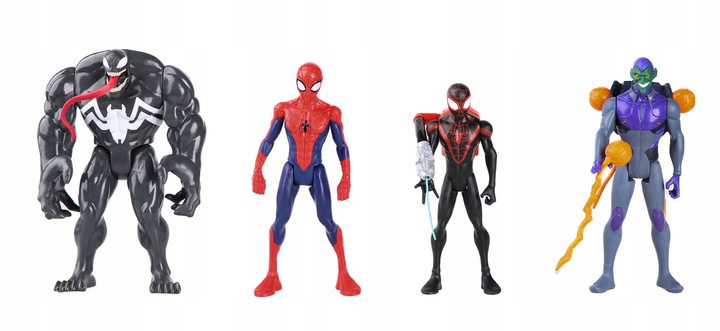 ZESTAW 4 FIGUREK SPIDERMAN VENOM GOBLIN MILES MORALES +2 POJAZDY +AKCESORIA