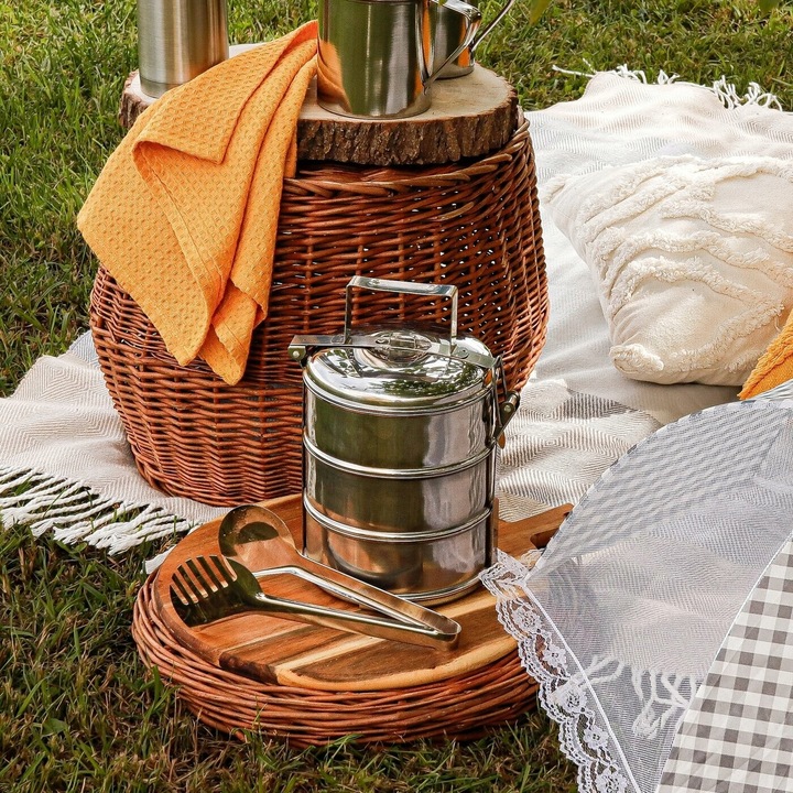 TURYSTYCZNA MENAŻKA OBIADOWA na biwak piknik STALOWY POJEMNIK NA 3 obiady