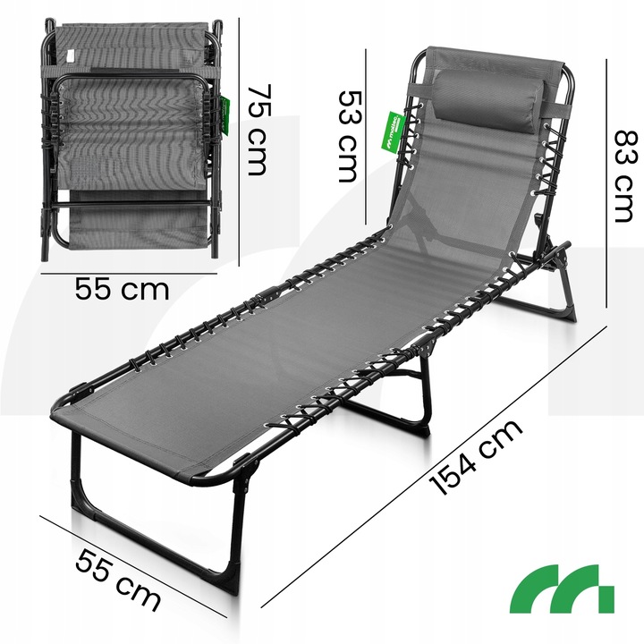 LEŻAK OGRODOWY SKŁADANY LEŻANKA ŁÓŻKO FOTEL PLAŻOWY Z KIESZONKĄ I PODUSZKĄ