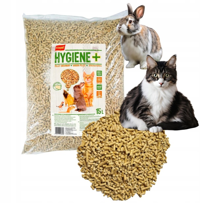 Vitapol HIGIENE pellet żwirek drewniany KOT GRYZONIE KRÓLIK 15 litrów