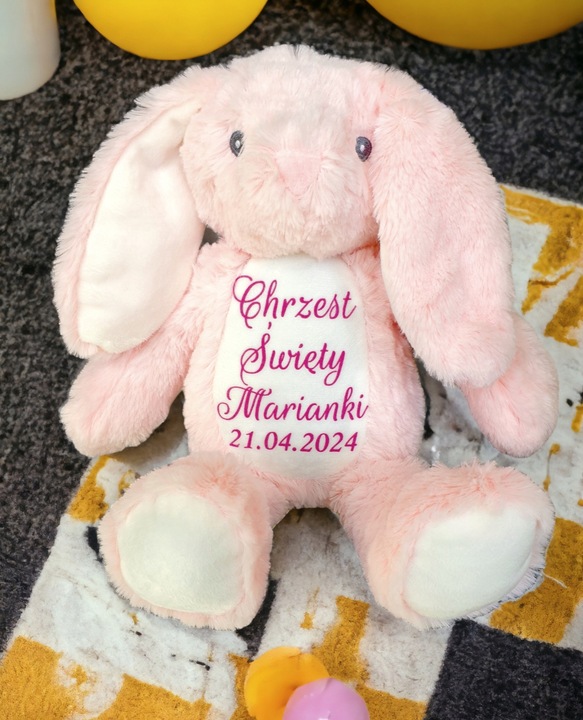 Króliczek metryczka prezent Chrzest przytulanka maskotka miś imię urodziny