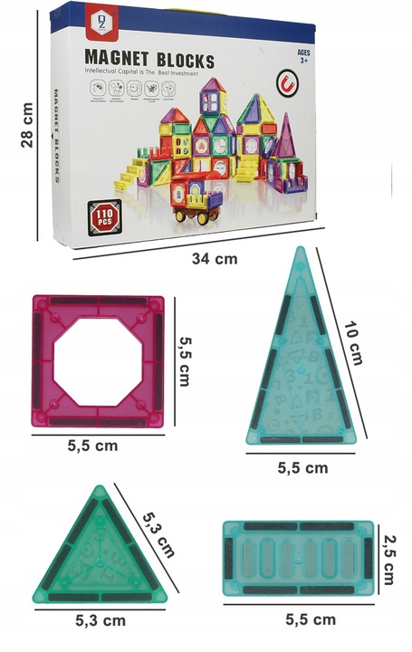 DUŻE Klocki Magnetyczne 3D Panele Konstrukcyjne Edukacyjne 110 el. Dom Auto