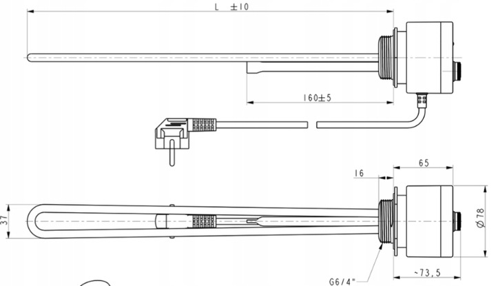 GRZAŁKA ELEKTRYCZNA DO BOJLERA Z TERMOSTATEM VOLUX 2000W 6/4''