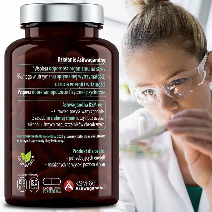 ASHWAGANDHA PREMIUM KSM-66 EKSTRAKT Z KORZENIA MAX PORCJA STRES SEN RELAKS