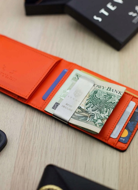 STEVENS Męski Portfel Skórzany Slim 1,5cm Klips RFID Na Karty Drobne Q2