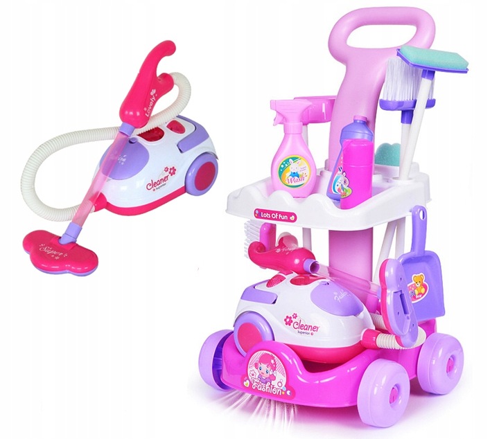 ZESTAW DO SPRZĄTANIA dla dzieci ODKURZACZ WCIĄGA WÓZEK MOP MIOTŁA SPRAY