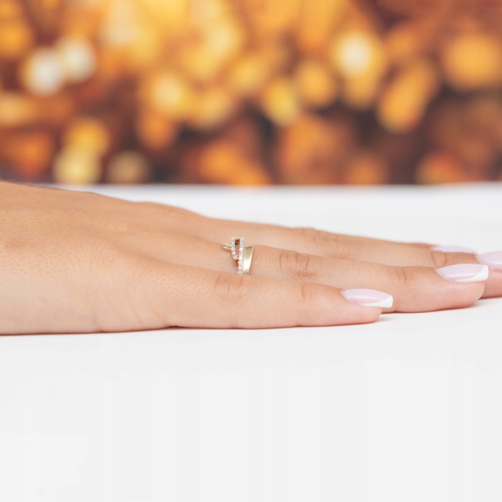 ZŁOTY PIERŚCIONEK pr. 585 Przewlekany Zawijany z Cyrkoniami 14k r.14