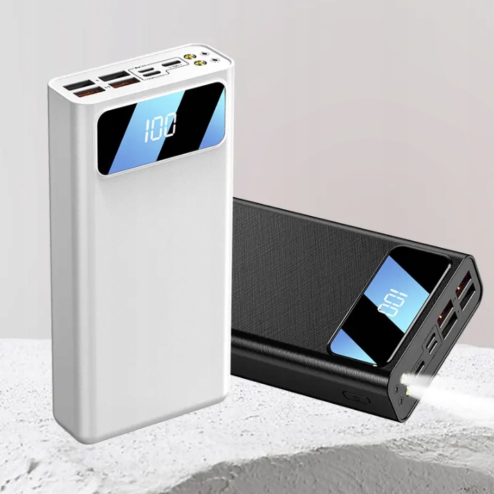 DUŻY POWERBANK 30000MAH 4 x USB USB-C Lightning Latarka Wyświetlacz