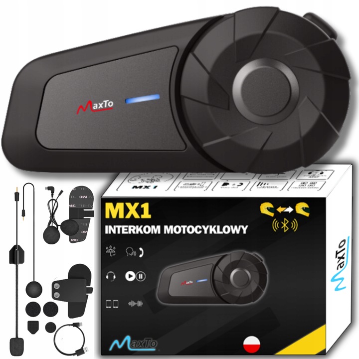 INTERKOM MOTOCYKLOWY BLUETOOTH MAXTO MX1 | BLUETOOTH|POLSKI LEKTOR