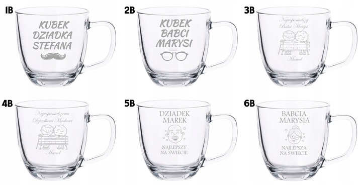 2 Duże Szklane Kubki Grawer LOGO 420ml Prezent dla pary Walentynki WZORY