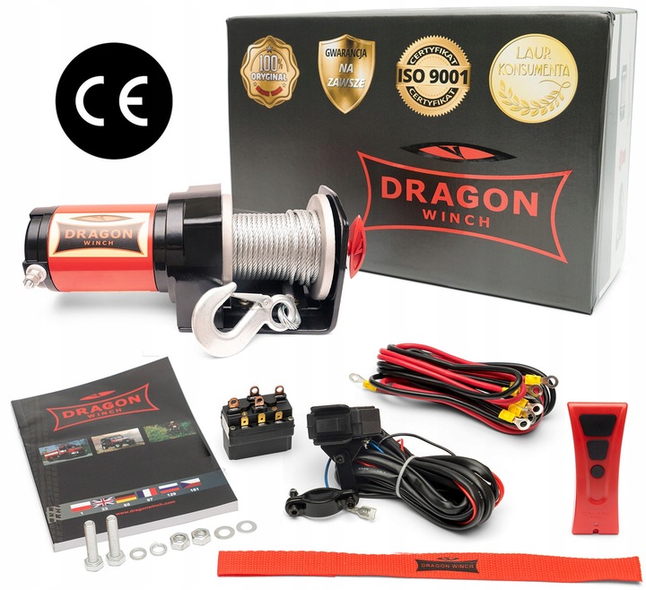 WYCIĄGARKA DRAGON 12V ELEKTRYCZNA WCIĄGARKA linowa pługa quada + pilot