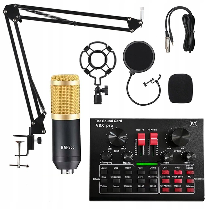Mikrofon studyjny ze statywem i filtrem USB z mixerem Bluetooth V8X PRO