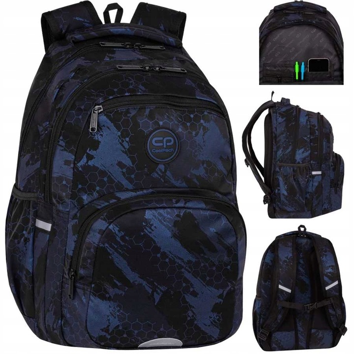 COOLPACK PLECAK SZKOLNY MŁODZIEŻOWY DUŻY CZARNY 3D TRACE NAVY