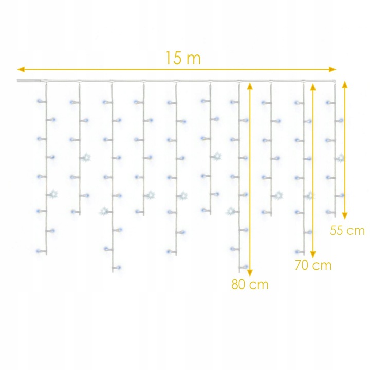 SOPLE 500 LED KURTYNA LAMPKI ZEWNĘTRZNE NIEBIESKIE + FLASH ZIMNY BIAŁY 15M