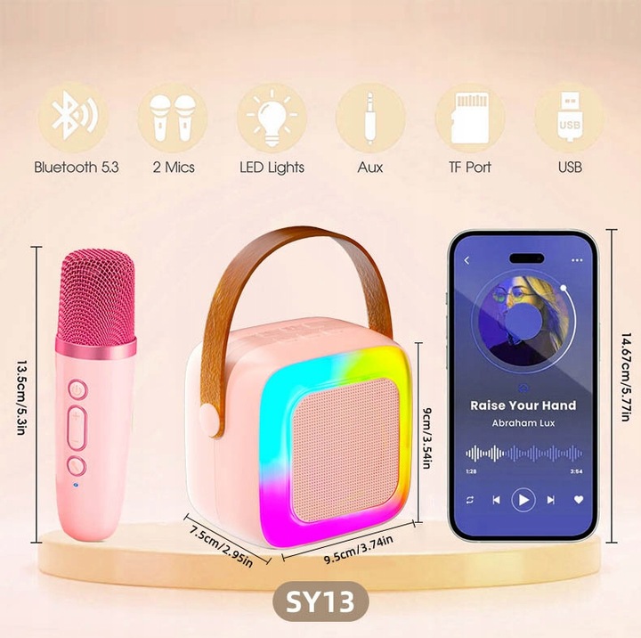 PRZENOŚNY GŁOŚNIK ZESTAW KARAOKE BEZPRZEWODOWY MIKROFON BLUETOOTH USB