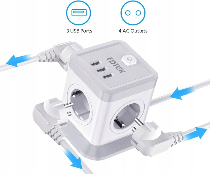 LISTWA ANTYPRZEPIĘCIOWA KOSTKA OCHRONNA 7w1 !! 4 GNIAZDKA + 3 USB JAKOŚĆ !!