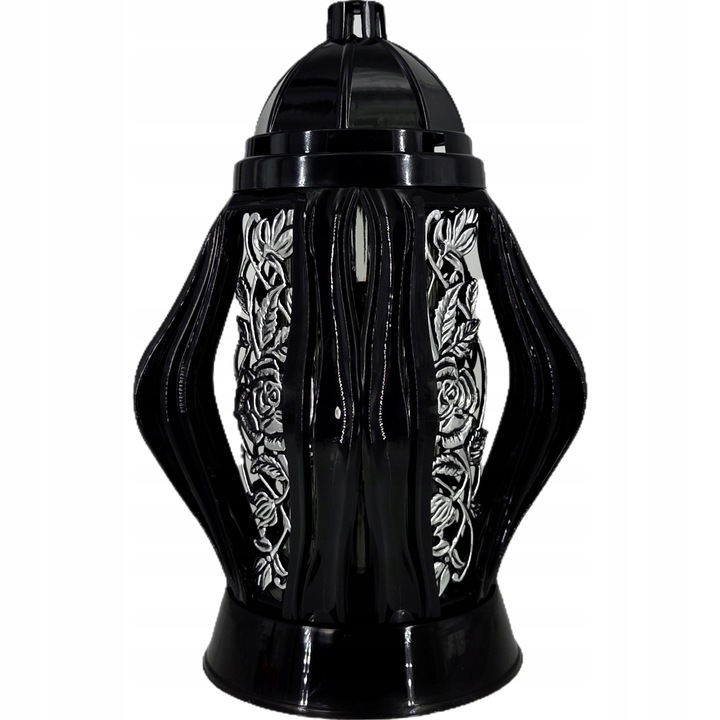 Duży znicz 35cm z pięknym motywem kwiatów nowy wzór ażurowy czarny srebrny