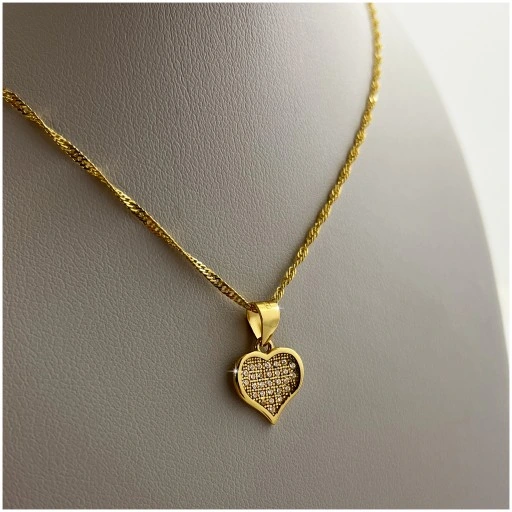 PIĘKNY ZŁOTY ŁAŃCUSZEK DAMSKI Z SERDUSZKIEM Z CYRKONIAMI + RÓŻA WIECZNA LED
