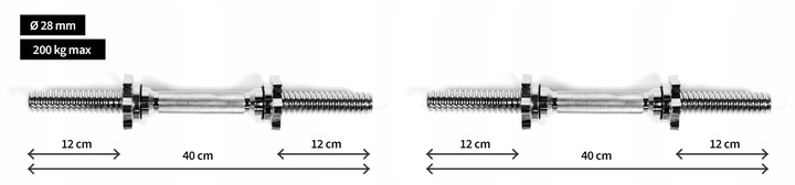 Gryfy do hantli Dumbbell Gryf Prosty Krótki Hantle 40cm 28mm 2szt. - Zipro