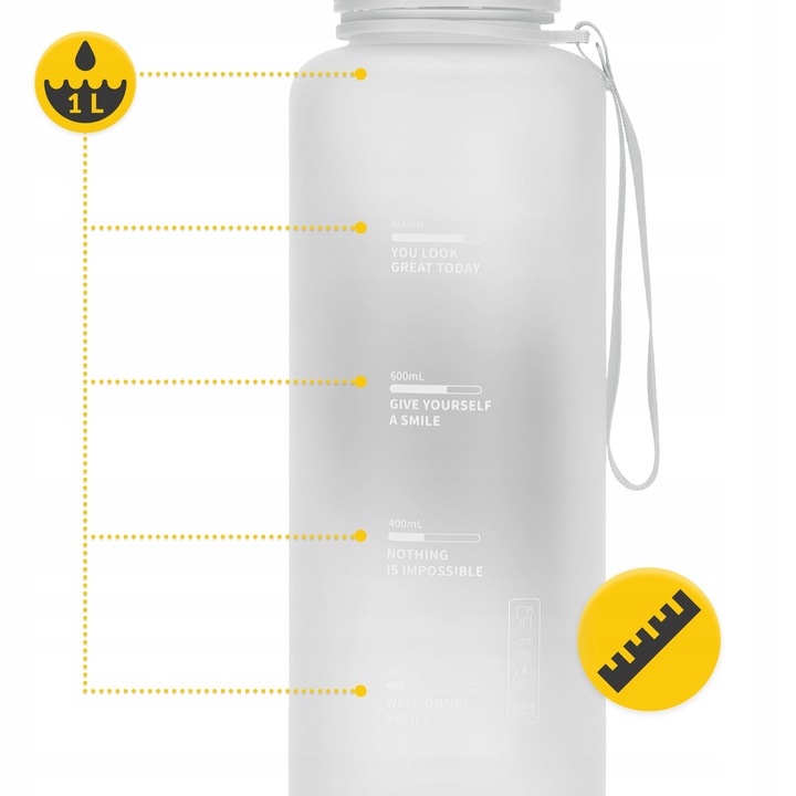 BUTELKA NA WODĘ BIDON SPORTOWY MOTYWACYJNY Z MIARKĄ USTNIKIEM TRITAN 1L