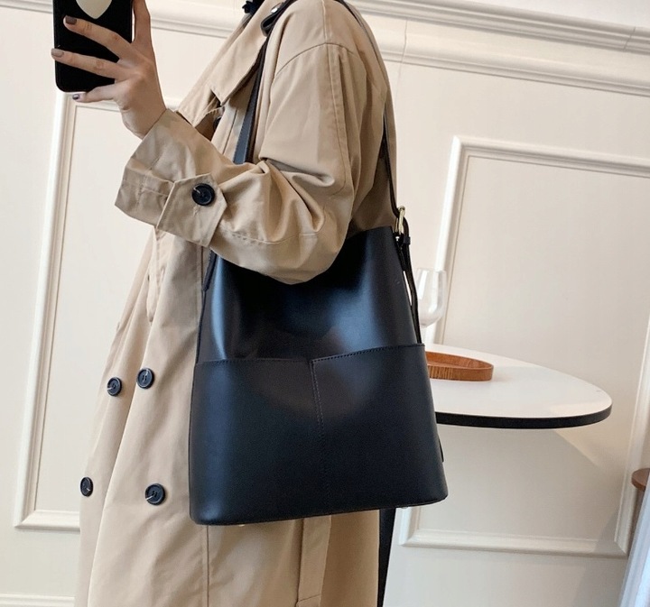 Torebka Damska Szoperka CZARNA Torba na Ramię Pojemna Shopper A4 Eko Skóra