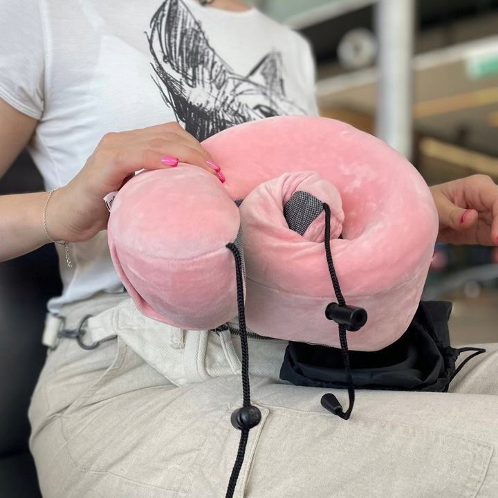 PODUSZKA PODRÓŻNA ROGAL NA SZYJE DO SAMOLOTU MIOWI RÓŻOWA + OPASKA