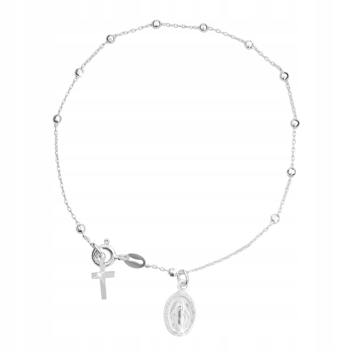 Bransoletka srebrna na rękę różaniec krzyżyk medalik srebro na komunię