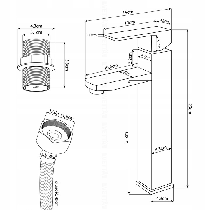 Bateria stojąca umywalkowa kran do umywalki zlewu czarna matowa WYSOKA