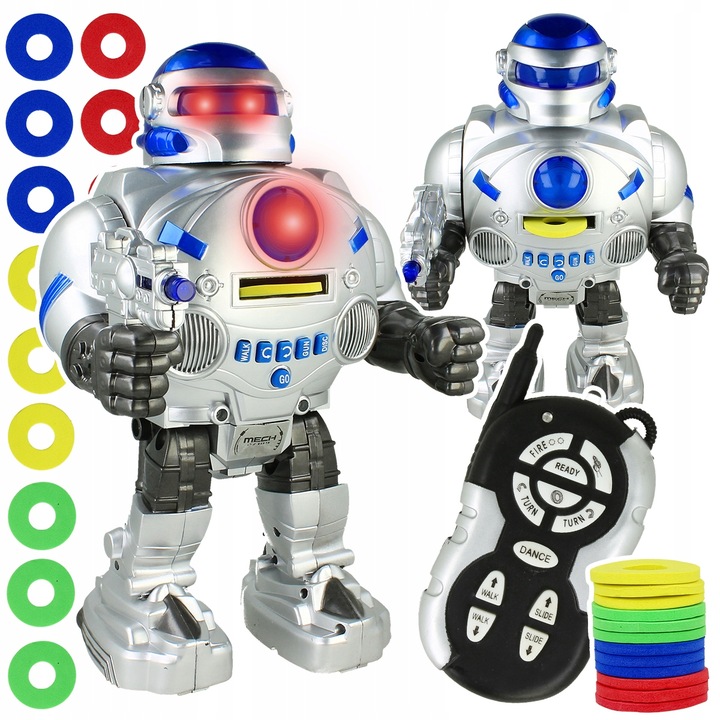 ZDALNIE STEROWANY ROBOT RC STRZELAJĄCY KRĄŻKAMI ZABAWKA INTERAKTYWNA DŹWIĘK
