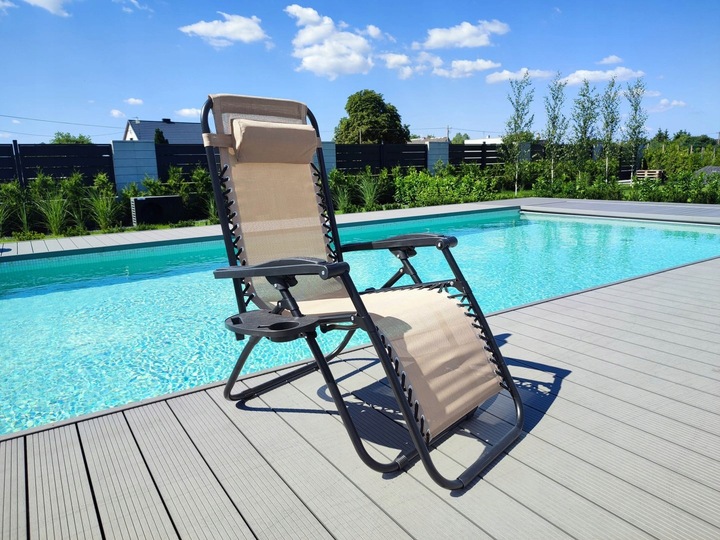 LEŻAK OGRODOWY JASNY BEŻOWY ORION FUNKCJA ZERO GRAVITY