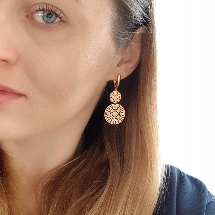 POZŁACANE KOLCZYKI ZE STALI CHIRURGICZNEJ WZÓR GRECKI WISZĄCE, ZJAWISKOWE