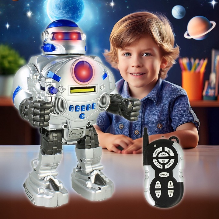 ZDALNIE STEROWANY ROBOT RC STRZELAJĄCY KRĄŻKAMI ZABAWKA INTERAKTYWNA DŹWIĘK