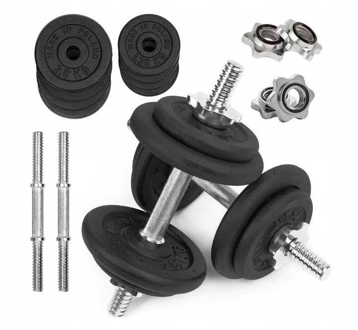 HANTLE ŻELIWNE regulowane 2x10kg gryfy talerze zestaw do treningu 20kg
