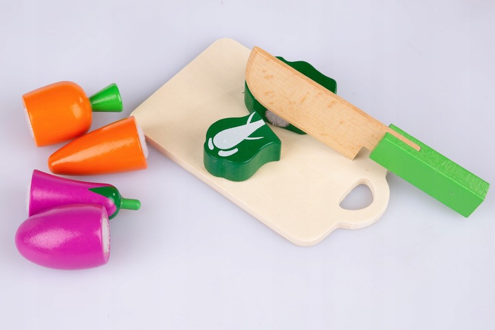 DREWNIANE OWOCE I WARZYWA DO KROJENIA NA RZEPY NÓŻ DESKA KINDERPLAY
