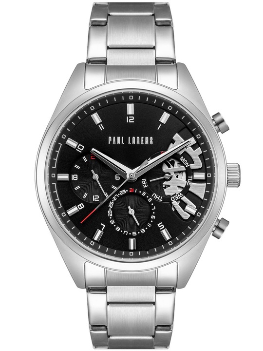 ZEGAREK MĘSKI PAUL LORENS BAKER chronograf datownik open heart +BOX GRAWER