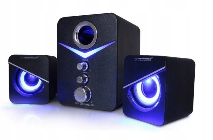 GŁOŚNIKI KOMPUTEROWE 2.1 PODŚWIETLENIE LED MOC 6W