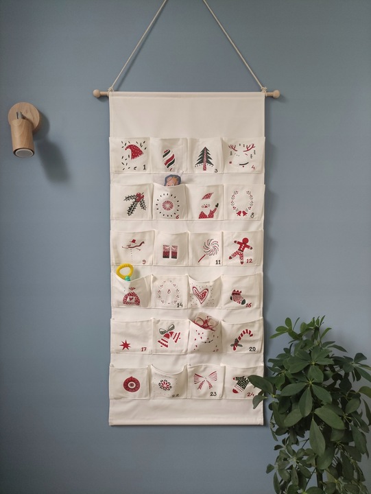 KALENDARZ ADWENTOWY MATERIAŁOWY PŁÓTNO DO ZAWIESZENIA WIELORAZOWY + ZADANIA