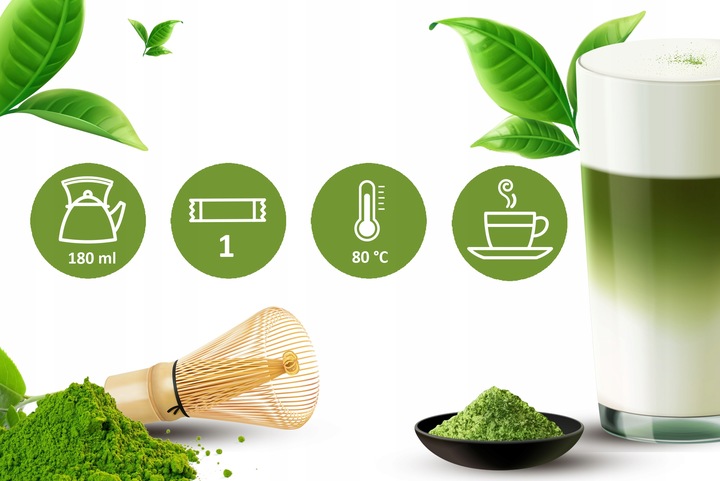 Pyszna Matcha Latte Instant w Proszku Japońska Zielona Herbata 5szt. Mokate