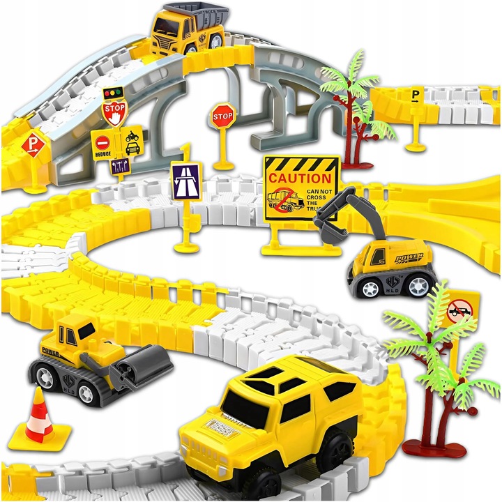 TOR SAMOCHODOWY WYŚCIGOWY DLA DZIECI POJAZDY BUDOWLANE NA PREZENT 255 EL.