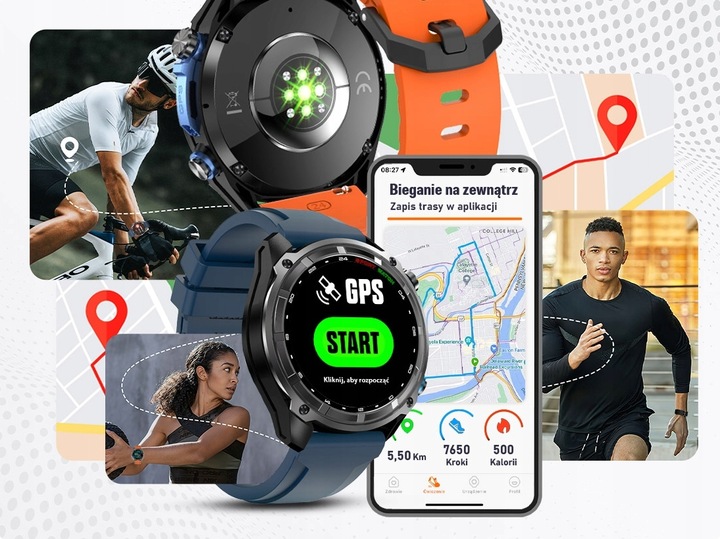 Smartwatch Męski - Zegarek Menu PL GPS Amoled Dyktafon Wodoodpony - 860mAh