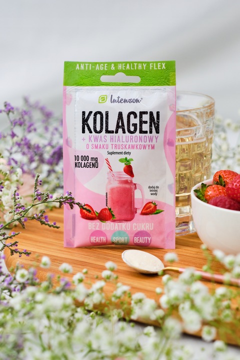 10x INTENSON KOLAGEN + KWAS HIALURONOWY + WITAMINA C do picia truskawkowy